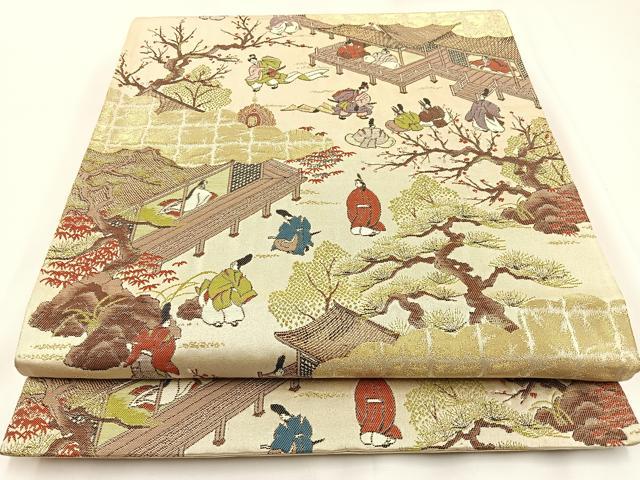 平和屋着物◎六通柄 京袋帯 平安人物文 金糸 正絹 逸品 BAAW9356hj