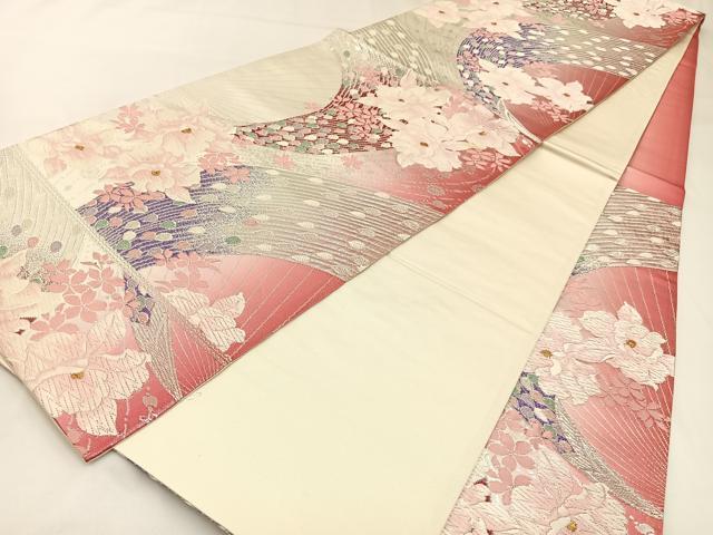 平和屋着物◎六通柄袋帯　唐織　カトレア　金銀糸　正絹　逸品　BAAW9360hj