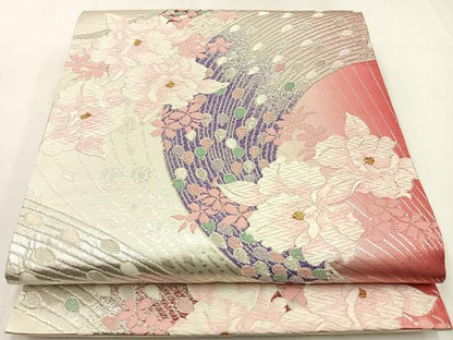 平和屋着物◎六通柄袋帯　唐織　カトレア　金銀糸　正絹　逸品　BAAW9360hj