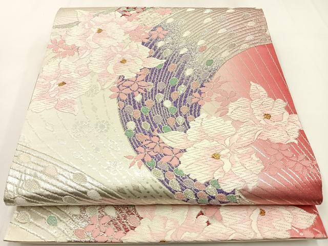 平和屋着物◎六通柄袋帯　唐織　カトレア　金銀糸　正絹　逸品　BAAW9360hj