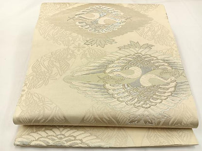 平和屋着物◎六通柄袋帯　唐織　双鶴　金銀糸　正絹　逸品　BAAW9361hj