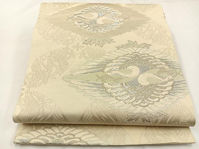 平和屋着物◎六通柄袋帯　唐織　双鶴　金銀糸　正絹　逸品　BAAW9361hj
