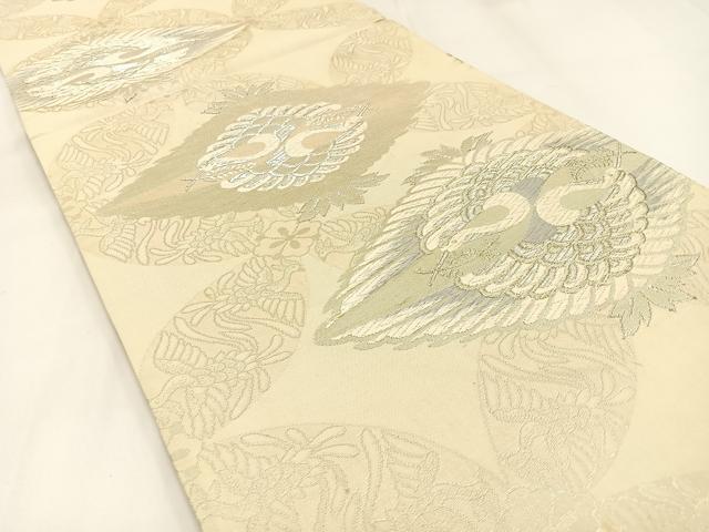 平和屋着物◎六通柄袋帯　唐織　双鶴　金銀糸　正絹　逸品　BAAW9361hj