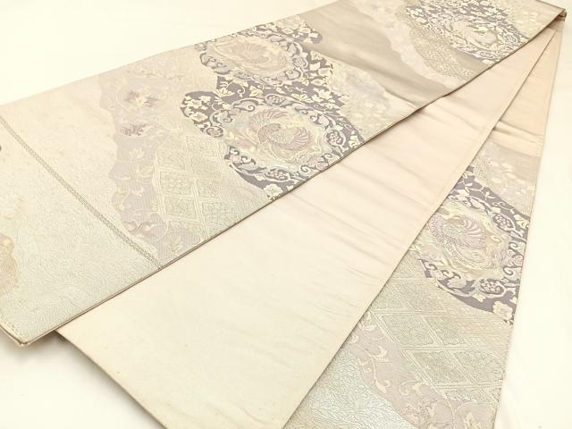 平和屋着物◎六通柄袋帯　唐織　鳳凰更紗花文　銀糸　正絹　逸品　BAAW9363hj
