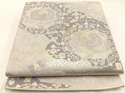 平和屋着物◎六通柄袋帯　唐織　鳳凰更紗花文　銀糸　正絹　逸品　BAAW9363hj