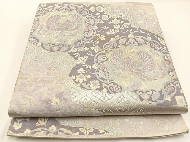 平和屋着物◎六通柄袋帯　唐織　鳳凰更紗花文　銀糸　正絹　逸品　BAAW9363hj