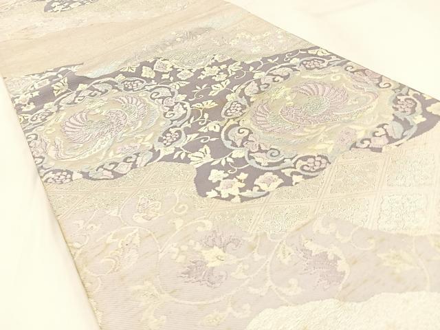 平和屋着物◎六通柄袋帯　唐織　鳳凰更紗花文　銀糸　正絹　逸品　BAAW9363hj