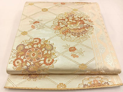 平和屋着物◎六通柄袋帯　唐織　鴛鴦花文　金銀糸　正絹　逸品　BAAW9368hj