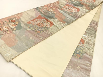 平和屋着物◎西陣の名門織元　いづくら謹製　六通柄袋帯　唐織　破れ色紙花鳥文　金銀糸　正絹　逸品　BAAW9369hj