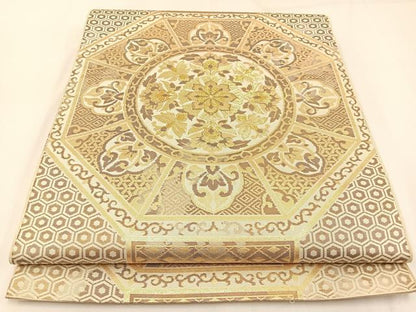 平和屋着物◎六通柄袋帯 正倉院 金糸 引箔 正絹 逸品 BAAW9370hj