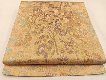 平和屋着物◎六通柄袋帯　花鳥文　金銀糸　正絹　逸品　BAAW9371hj