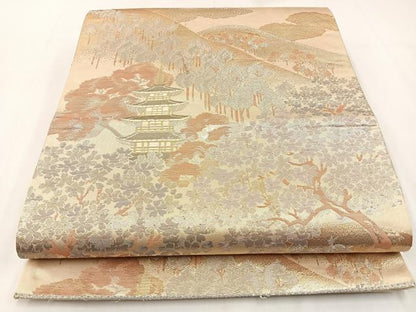 平和屋着物◎六通柄袋帯 京名所 プラチナ二重箔 正絹 逸品 BAAW9375hj