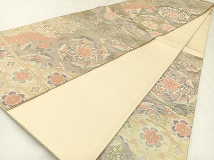 平和屋着物◎六通柄袋帯　花鳥文　金銀糸　引箔　正絹　逸品　BAAW9376hj