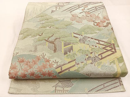 平和屋着物◎本泊佐賀錦　六通柄袋帯　松竹梅　風景文　金銀糸　正絹　逸品　BAAW9377hj