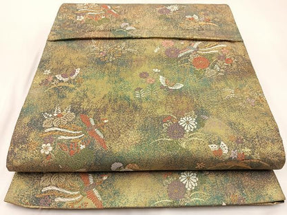 平和屋着物◎六通柄袋帯　唐織　鳳凰花蝶文　金糸　引箔　正絹　逸品　BAAW9378hj