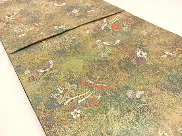 平和屋着物◎六通柄袋帯　唐織　鳳凰花蝶文　金糸　引箔　正絹　逸品　BAAW9378hj