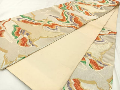 平和屋着物◎六通柄袋帯　唐織　飛鶴文　金銀糸　正絹　逸品　BAAW9380hj