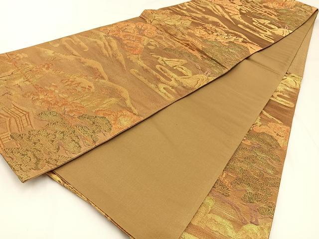 平和屋着物◎西陣　六通柄袋帯　金閣寺　金糸　証紙付き　正絹　逸品　未使用　BAAW9383hj