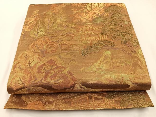 平和屋着物◎西陣　六通柄袋帯　金閣寺　金糸　証紙付き　正絹　逸品　未使用　BAAW9383hj