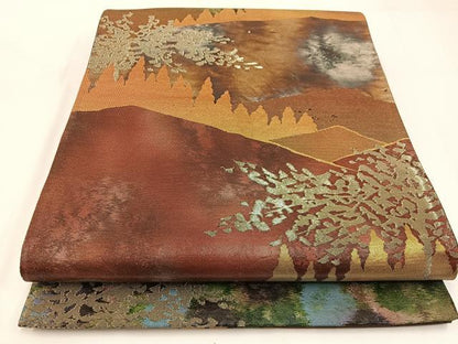 平和屋着物◎六通柄袋帯 重ね山風景文 金糸 引箔 正絹 逸品 BAAW9384hj