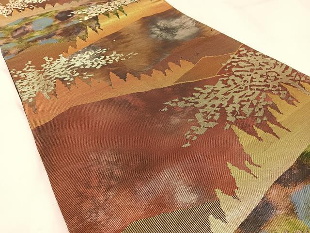 平和屋着物◎六通柄袋帯 重ね山風景文 金糸 引箔 正絹 逸品 BAAW9384hj