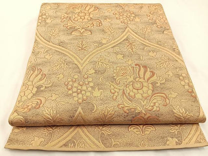 平和屋着物◎六通柄　本袋帯　ふくれ織　更紗花文　金糸　正絹　逸品　BAAW9392hj