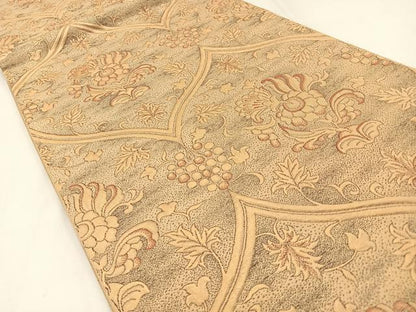 平和屋着物◎六通柄　本袋帯　ふくれ織　更紗花文　金糸　正絹　逸品　BAAW9392hj
