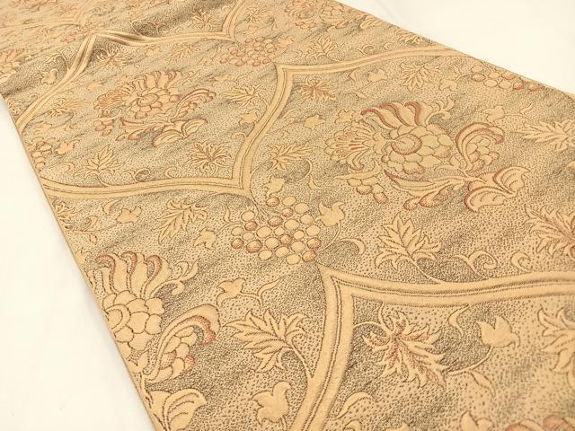 平和屋着物◎六通柄　本袋帯　ふくれ織　更紗花文　金糸　正絹　逸品　BAAW9392hj
