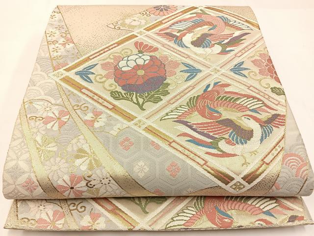 平和屋着物◎六通柄袋帯　唐織　花鳥文　金銀糸　正絹　逸品　BAAW9393hj