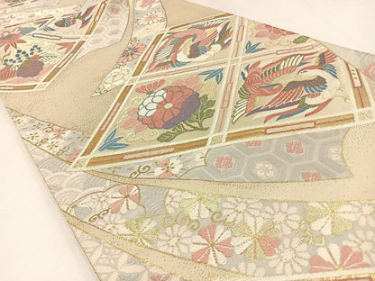 平和屋着物◎六通柄袋帯　唐織　花鳥文　金銀糸　正絹　逸品　BAAW9393hj