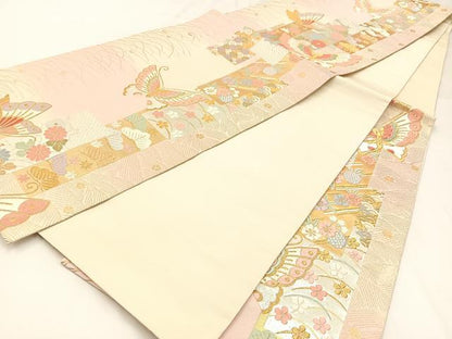 平和屋着物◎六通柄袋帯　唐織　綾綴　短冊蝶花文　金銀糸　正絹　逸品　BAAW9394hj
