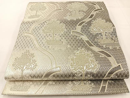 平和屋着物◎佐賀錦 六通柄袋帯 樹林文 金銀糸 正絹 逸品 BAAW9397hj