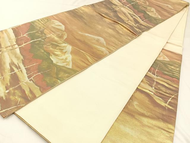 平和屋着物◎六通柄袋帯　風景文　金糸　引箔　正絹　逸品　BAAW9402hj
