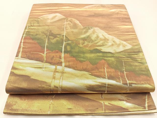 平和屋着物◎六通柄袋帯　風景文　金糸　引箔　正絹　逸品　BAAW9402hj