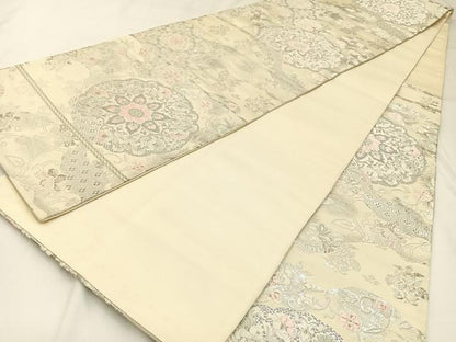 平和屋着物◎六通柄袋帯 唐織 正倉院花文 銀糸 正絹 逸品 BAAW9405hj