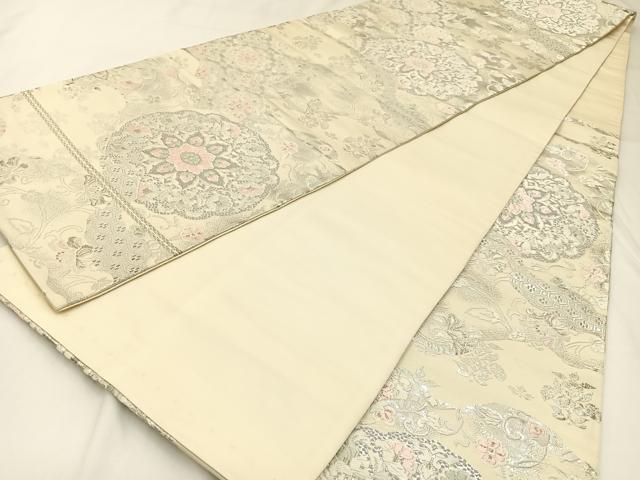 平和屋着物◎六通柄袋帯 唐織 正倉院花文 銀糸 正絹 逸品 BAAW9405hj