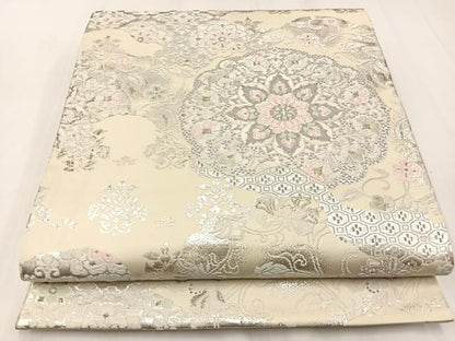 平和屋着物◎六通柄袋帯 唐織 正倉院花文 銀糸 正絹 逸品 BAAW9405hj