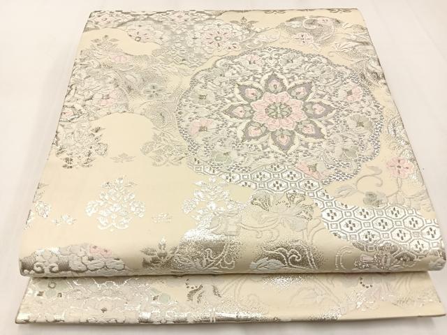 平和屋着物◎六通柄袋帯 唐織 正倉院花文 銀糸 正絹 逸品 BAAW9405hj