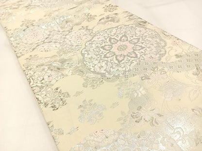 平和屋着物◎六通柄袋帯 唐織 正倉院花文 銀糸 正絹 逸品 BAAW9405hj