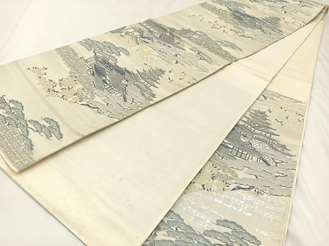 平和屋着物◎六通柄袋帯 唐織 城閣名松文 九百プラチナ二重箔 正絹 逸品 BAAW9406hj