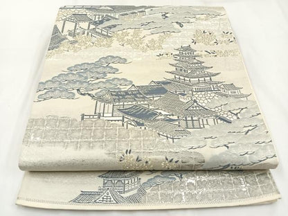 平和屋着物◎六通柄袋帯 唐織 城閣名松文 九百プラチナ二重箔 正絹 逸品 BAAW9406hj
