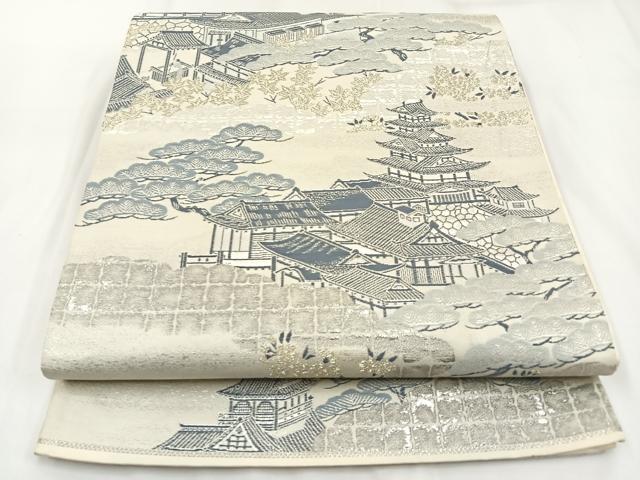 平和屋着物◎六通柄袋帯 唐織 城閣名松文 九百プラチナ二重箔 正絹 逸品 BAAW9406hj