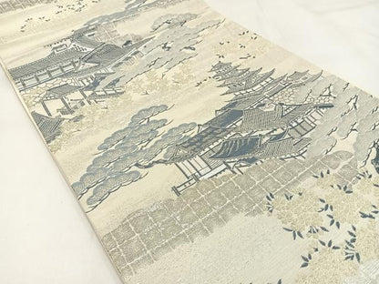 平和屋着物◎六通柄袋帯 唐織 城閣名松文 九百プラチナ二重箔 正絹 逸品 BAAW9406hj