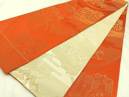 平和屋着物◎両面 全通柄袋帯 源氏物語 金糸 正絹 逸品 BAAW9407hj
