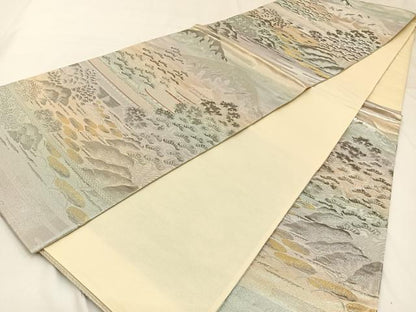 平和屋着物◎六通柄袋帯　風景文　錦プラチナ箔　正絹　逸品　BAAW9409hj