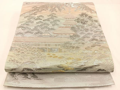 平和屋着物◎六通柄袋帯　風景文　錦プラチナ箔　正絹　逸品　BAAW9409hj