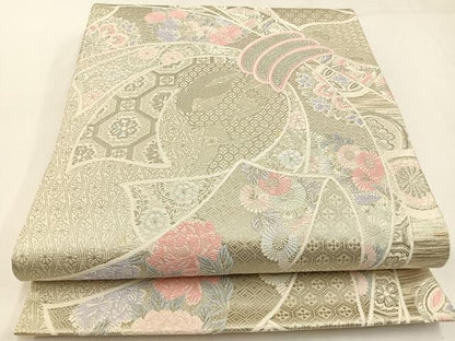 平和屋着物◎六通柄袋帯　唐織　束ね熨斗花文　銀糸　正絹　逸品　BAAW9412hj