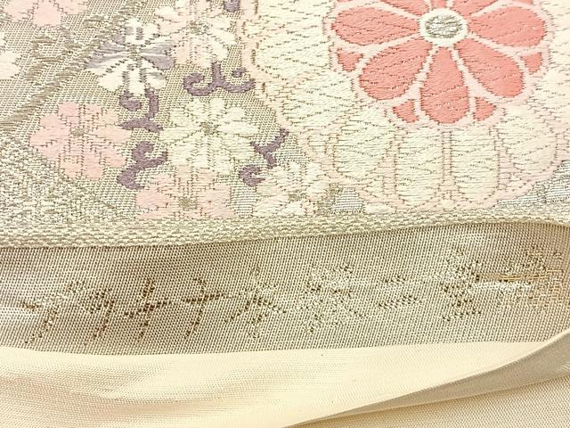 平和屋着物◎六通柄袋帯　唐織　宝尽くし花文　プラチナ本銀二重織　正絹　逸品　BAAW9413hj