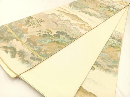 平和屋着物◎西陣　六通柄　本袋帯　風景文　金糸　正絹　逸品　BAAW9418hj