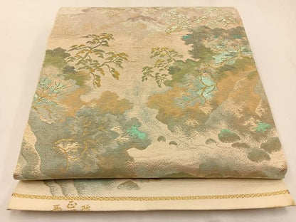 平和屋着物◎西陣　六通柄　本袋帯　風景文　金糸　正絹　逸品　BAAW9418hj
